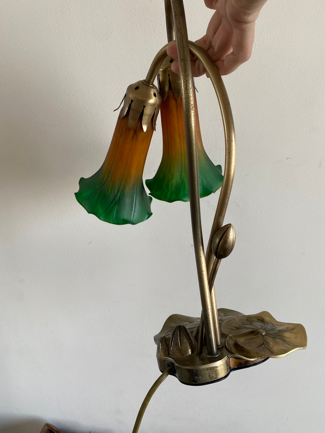 Lampe sur pied abat jour en verre orange et vert
