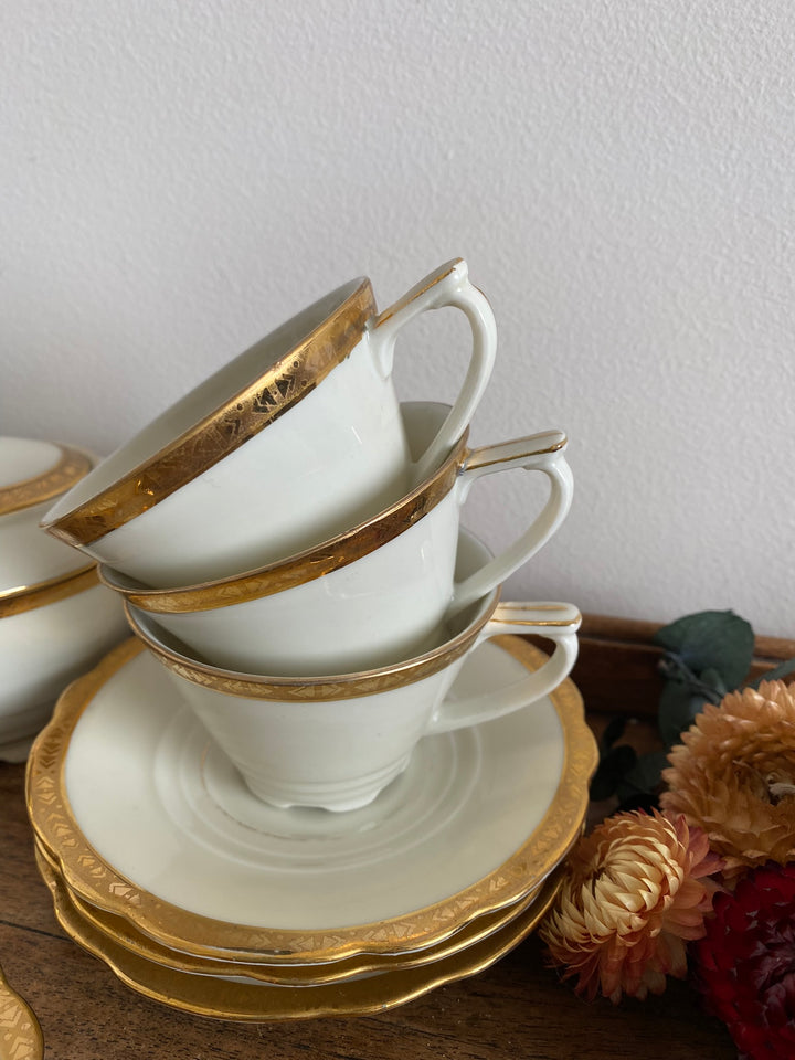 Service à café en porcelaine crème galon doré Victoria Germany
