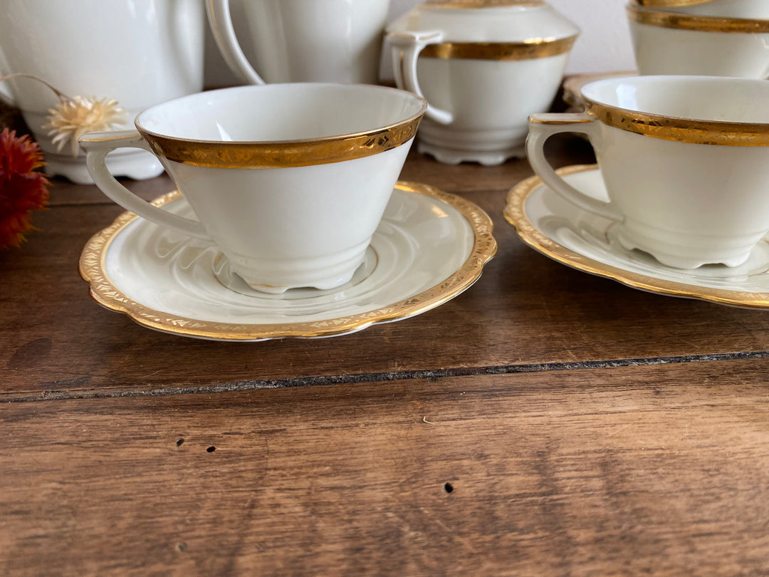 Service à café en porcelaine crème galon doré Victoria Germany
