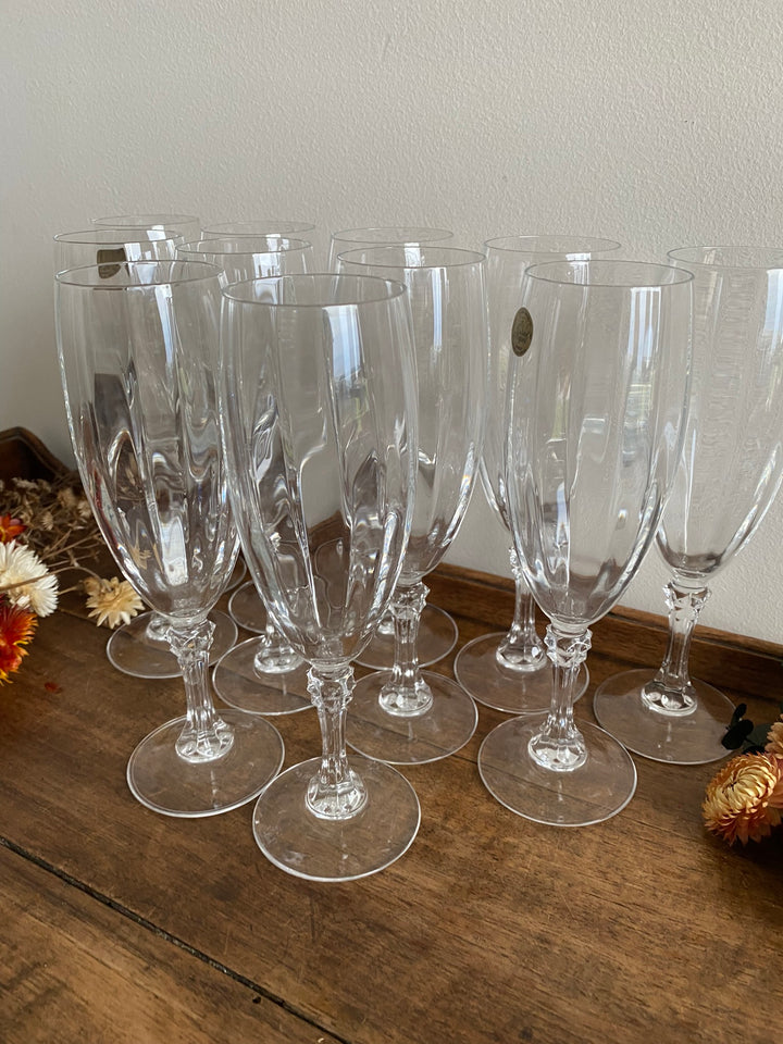 Flûtes à champagne à pieds en cristal d'Arques