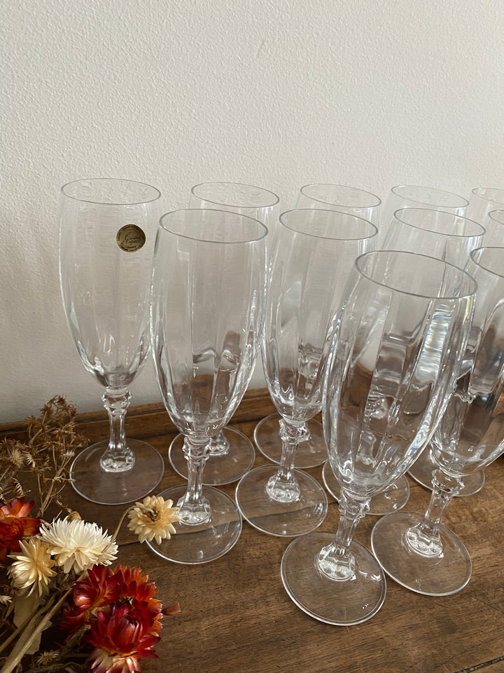 Flûtes à champagne à pieds en cristal d'Arques