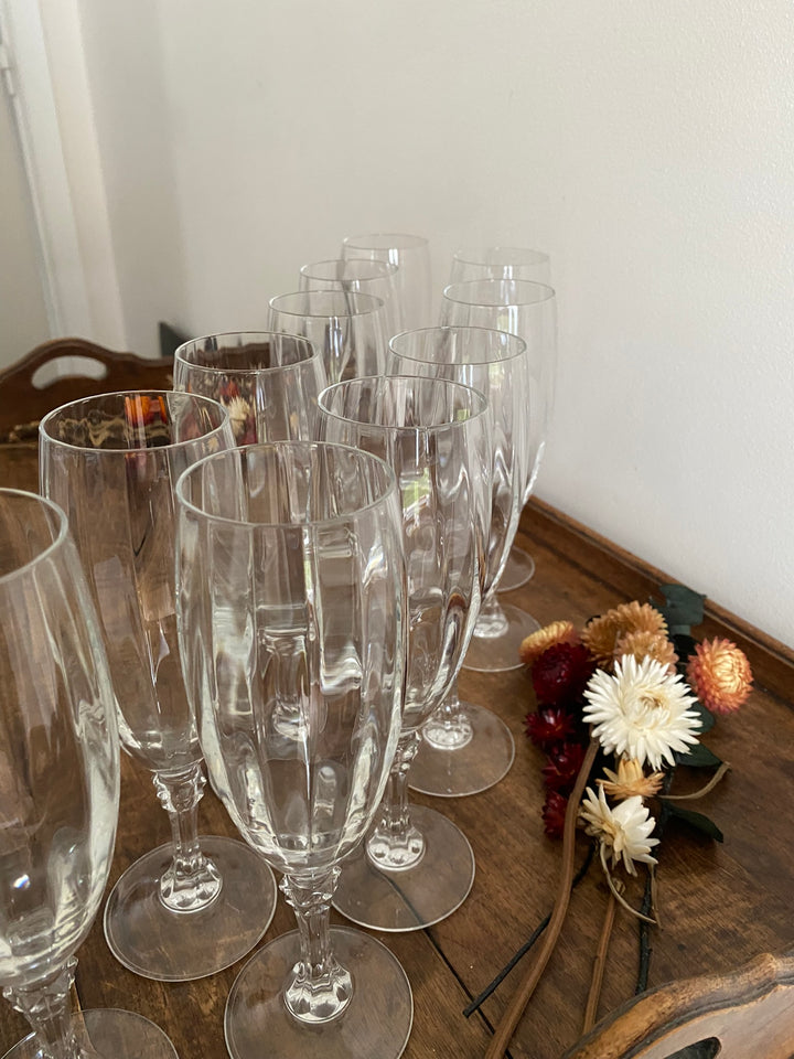 Flûtes à champagne à pieds en cristal d'Arques