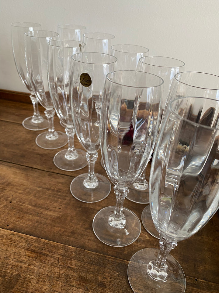 Flûtes à champagne à pieds en cristal d'Arques
