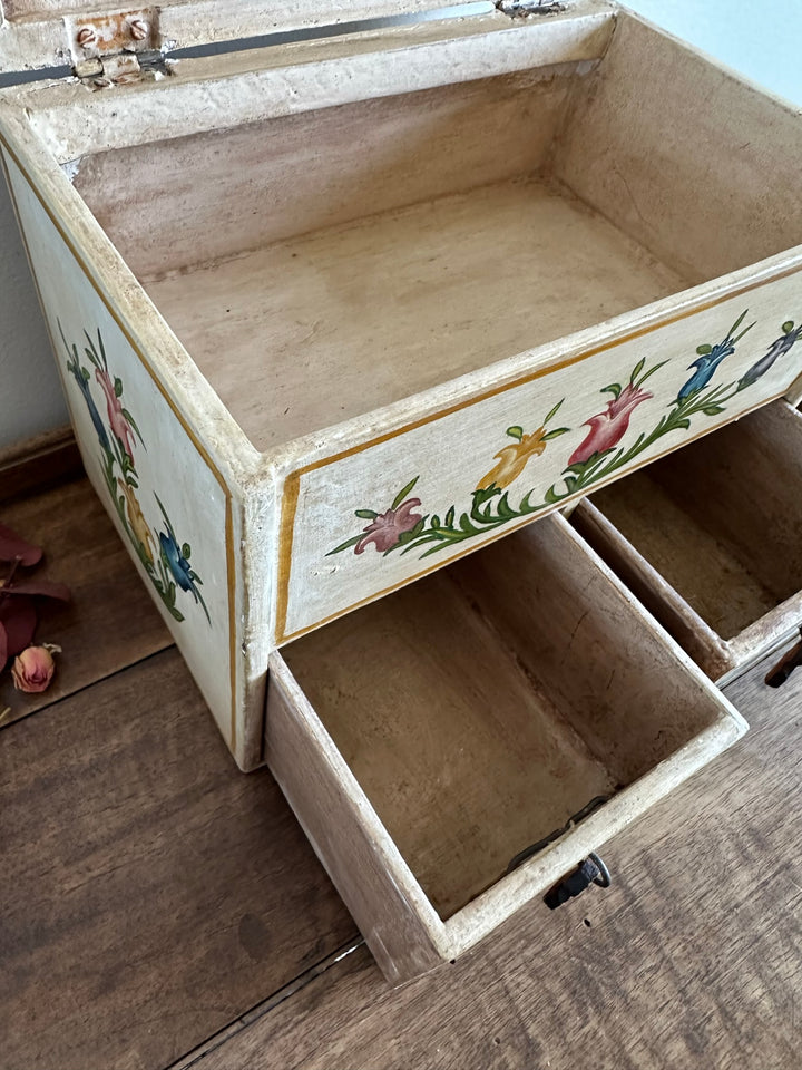 Coffret à bijoux en bois et stuc peint à la main 2 tiroirs