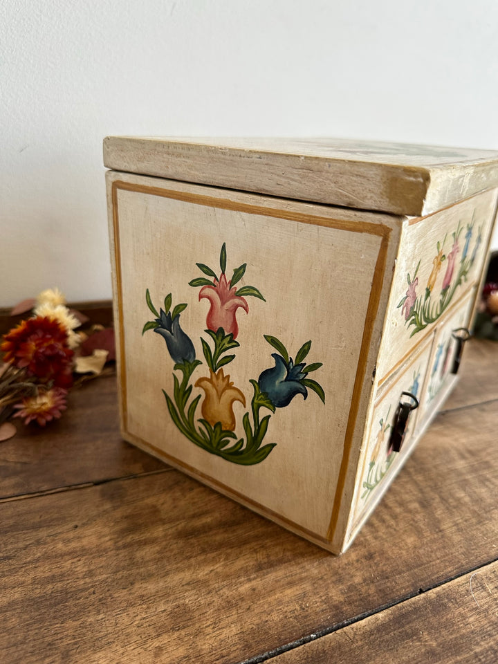 Coffret à bijoux en bois et stuc peint à la main 2 tiroirs