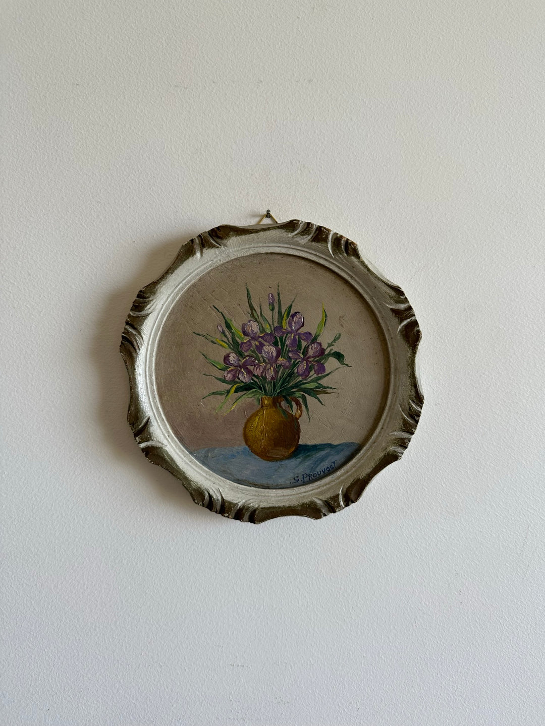 Peinture bouquet de fleurs cadre rond en bois