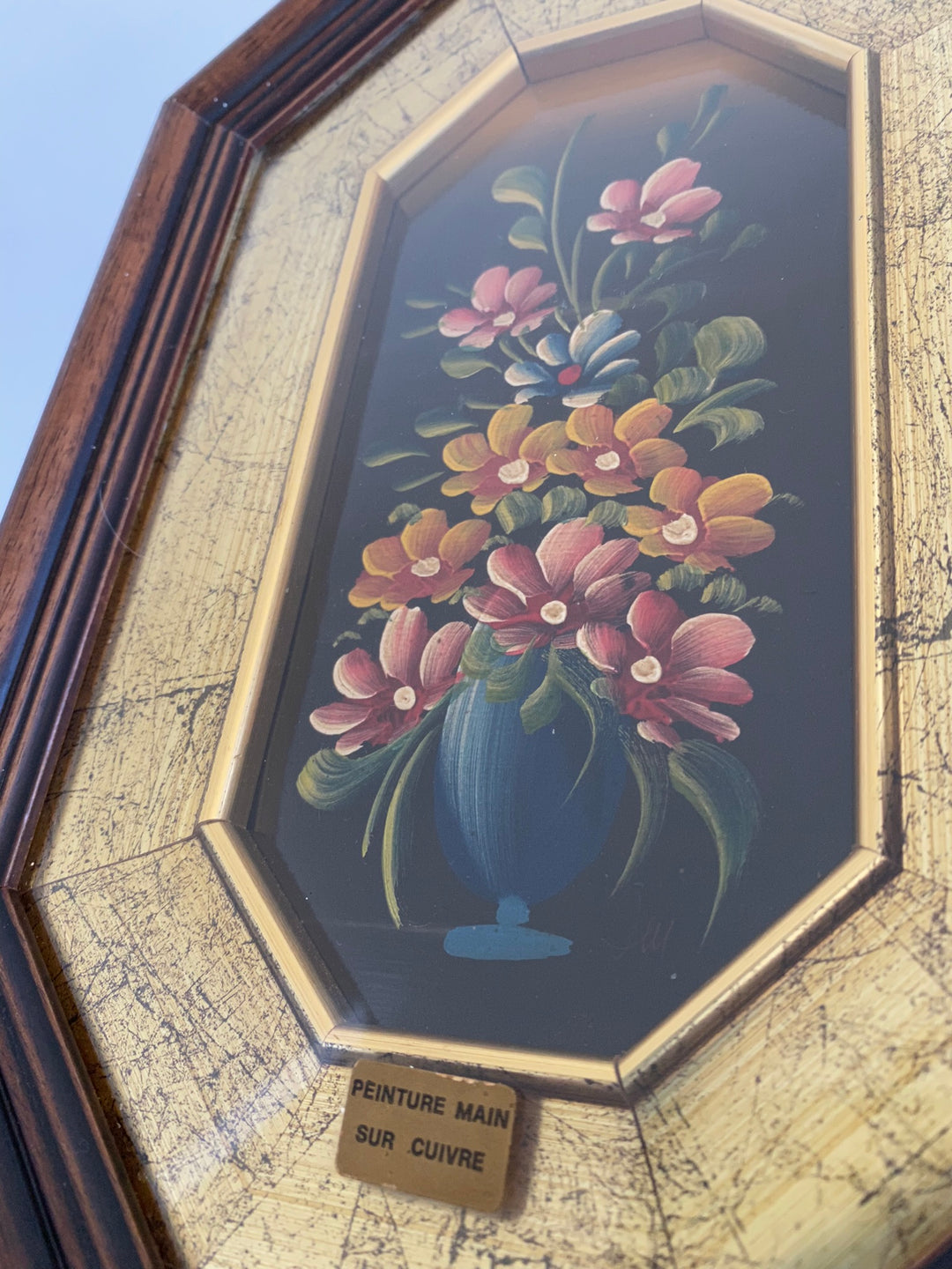 Peinture à l'huile sur cuivre dans cadre en bois