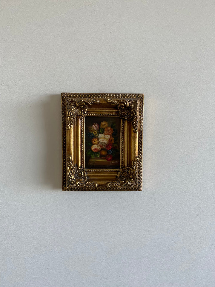 Peinture bouquet de fleurs dans cadre baroque doré