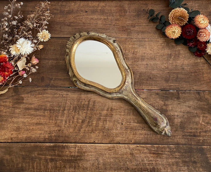Miroir à main florentin en bois décoré
