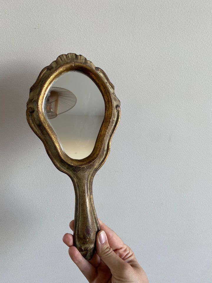 Miroir à main florentin en bois décoré