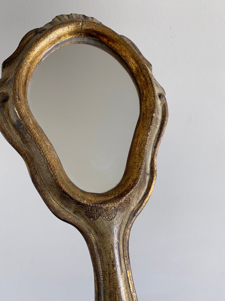 Miroir à main florentin en bois décoré