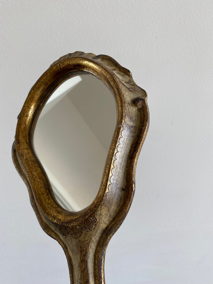 Miroir à main florentin en bois décoré