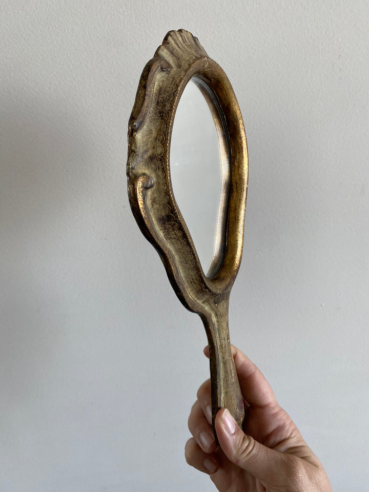 Miroir à main florentin en bois décoré