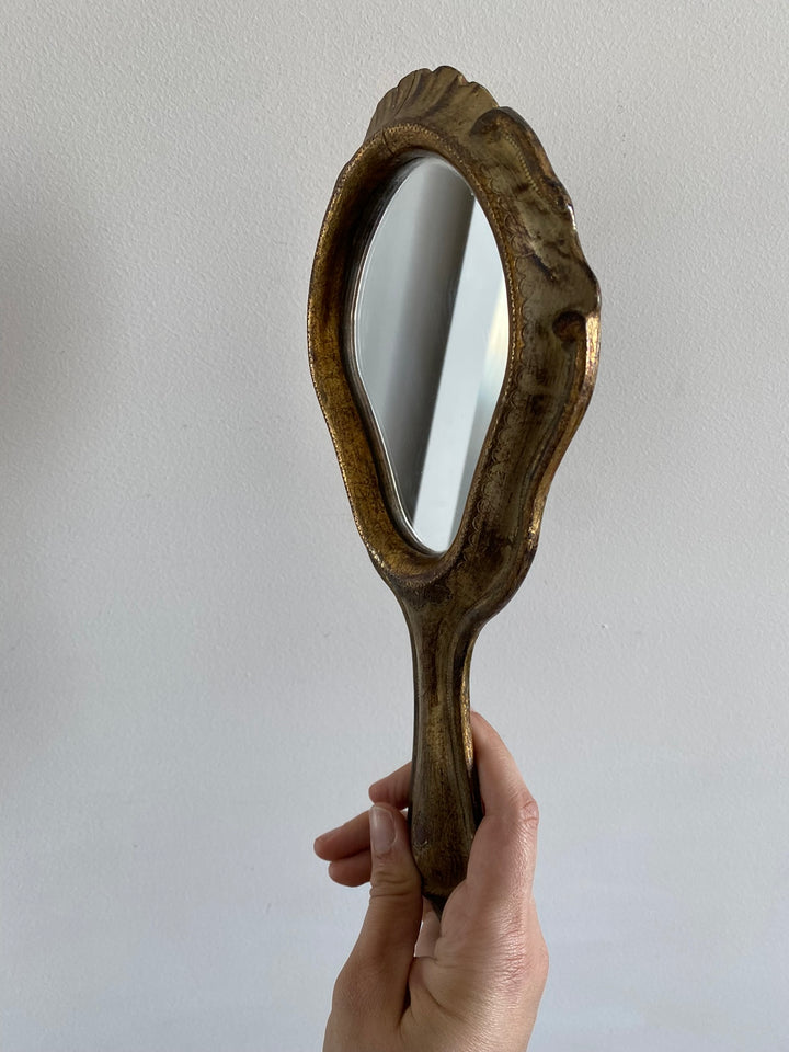 Miroir à main florentin en bois décoré