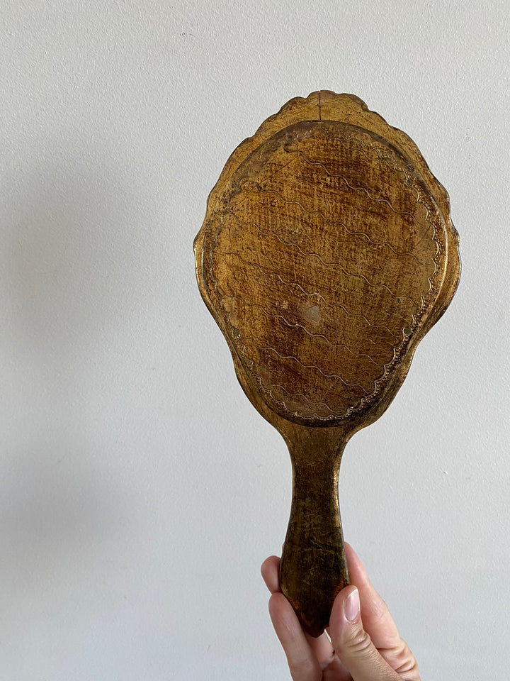 Miroir à main florentin en bois décoré