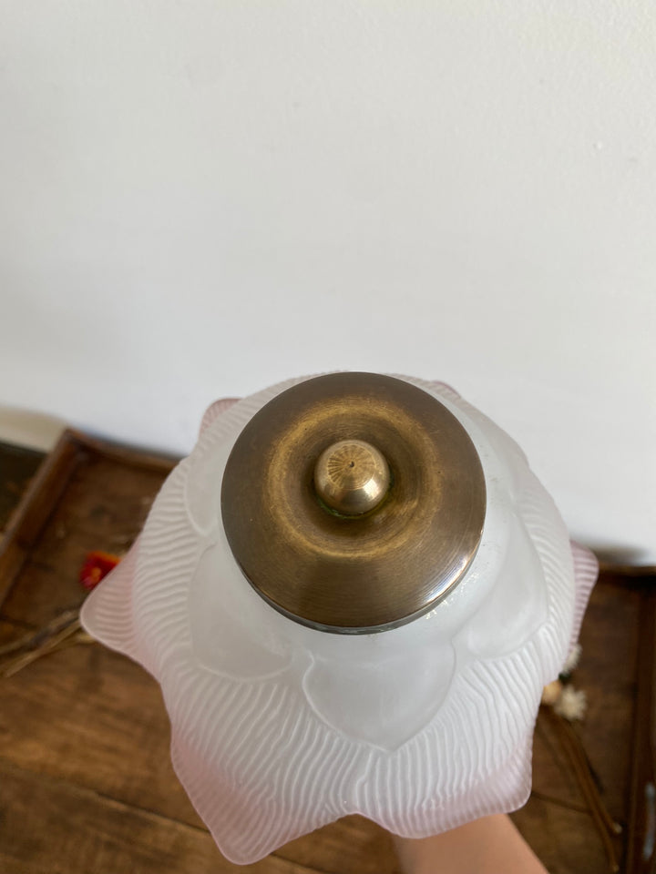 Lampe de chevet socle en laiton et abat jour fleur