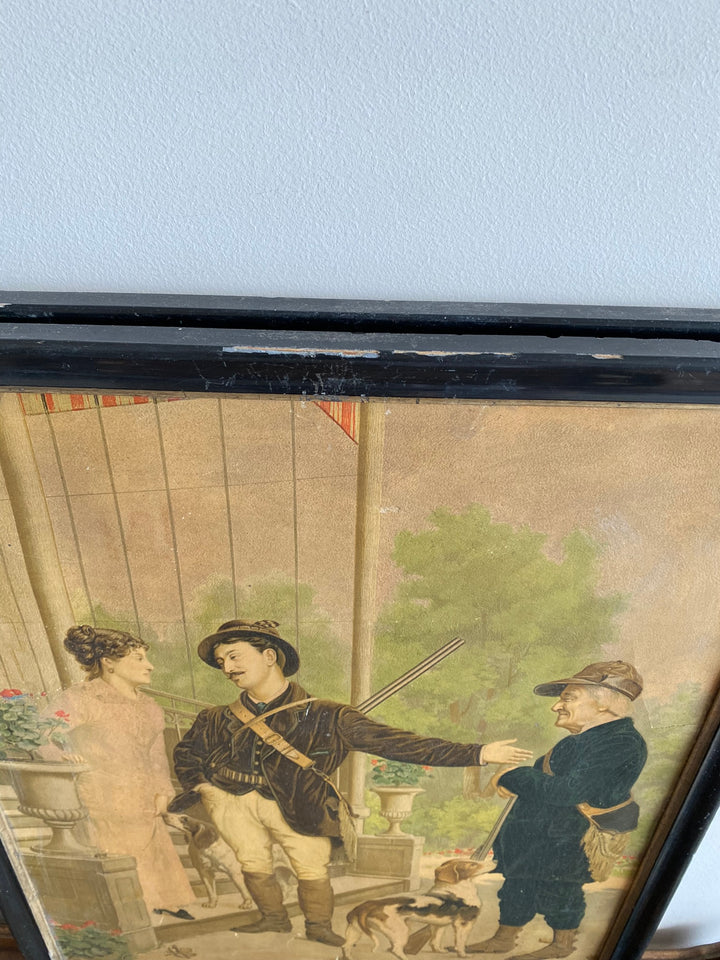 Chromolithographies époque XIX dans cadres noirs rectangulaires