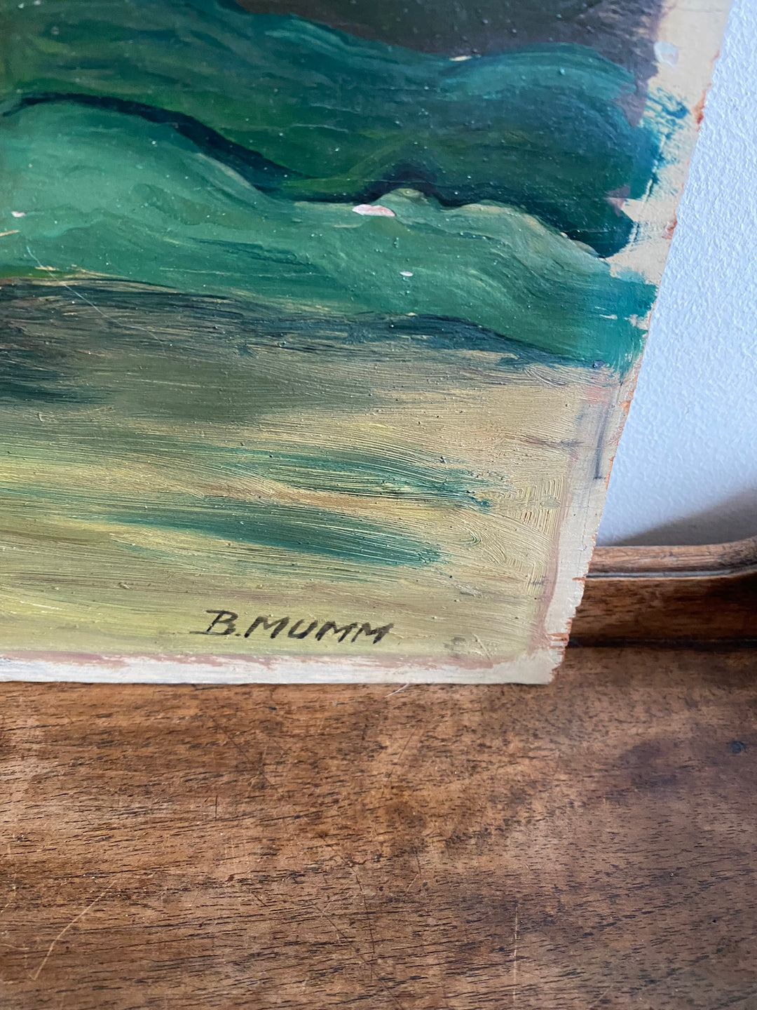 Peinture sur planche représentant un bouquet de fleurs dans son vase