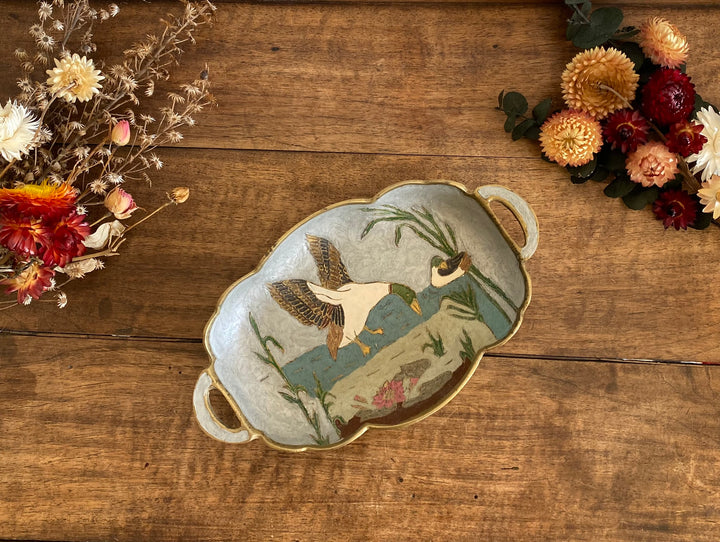Coupelle en laiton émaillé motifs canards et roseaux