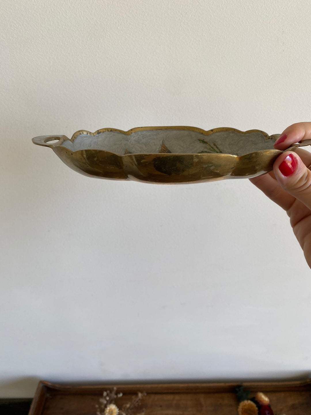 Coupelle en laiton émaillé motifs canards et roseaux