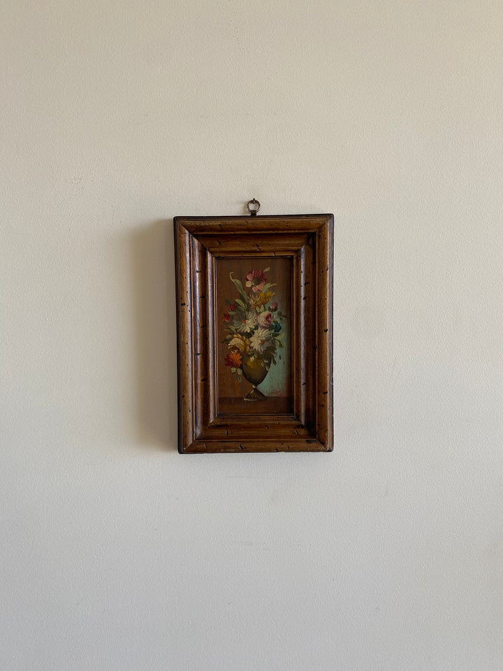 Peinture bouquet de fleurs dans son cadre en bois