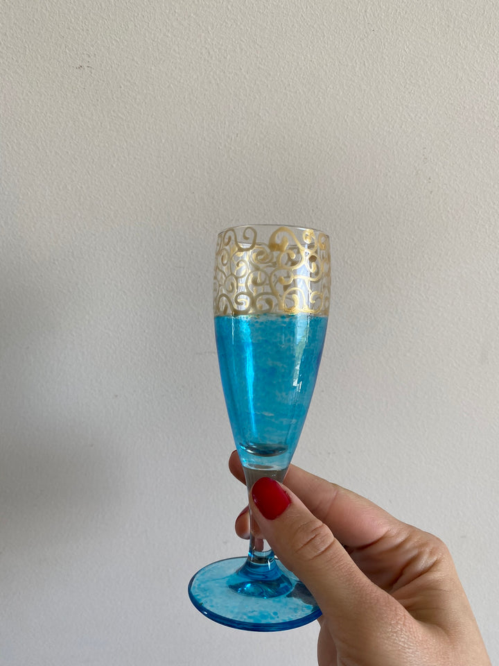 Flûtes à champagne tons bleus frise dorée