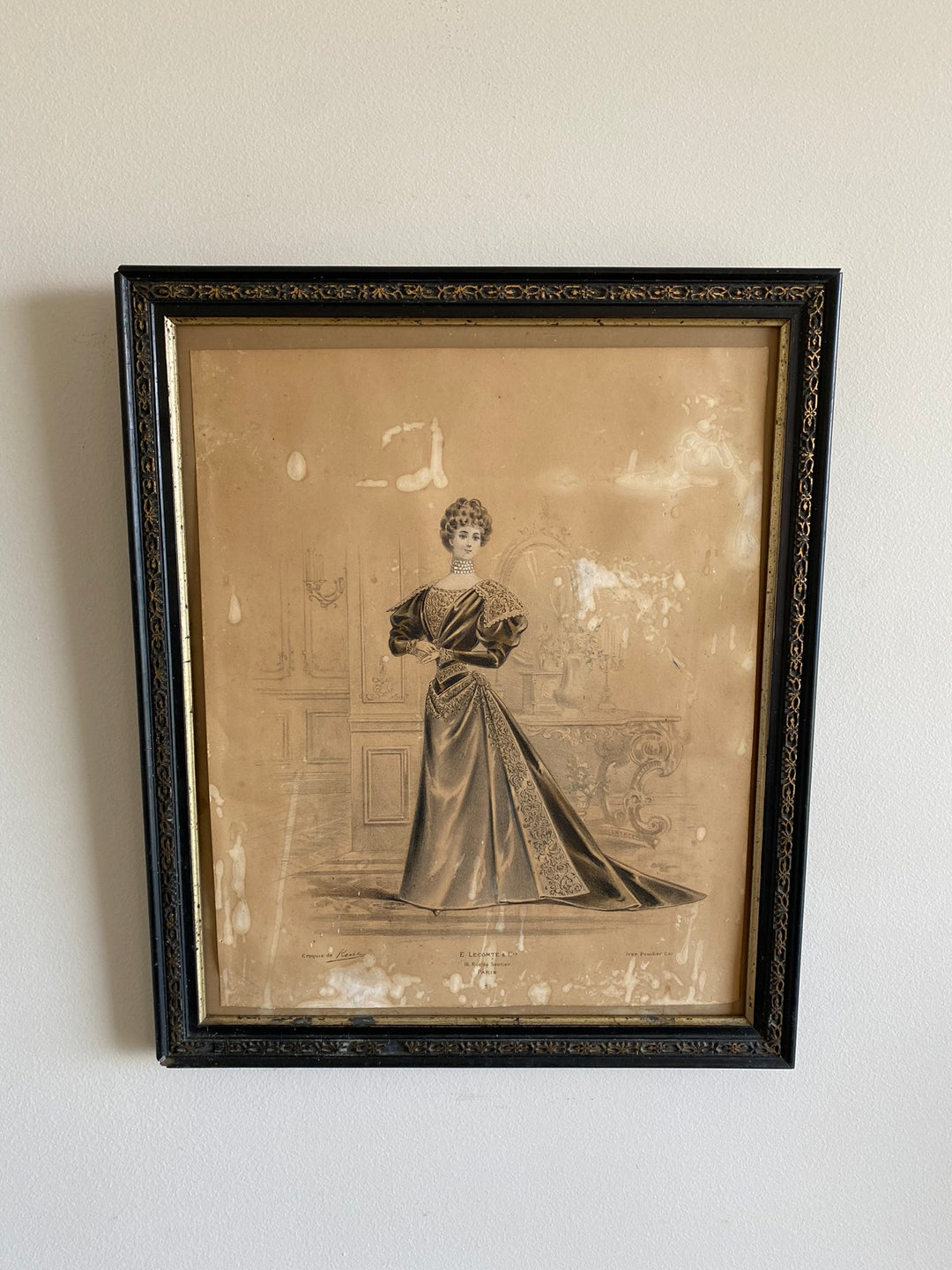 Gravure de mode encadrée époque Napoléon 3