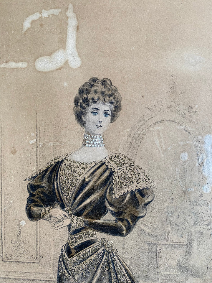 Gravure de mode encadrée époque Napoléon 3