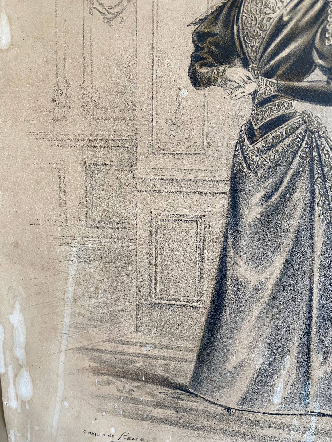 Gravure de mode encadrée époque Napoléon 3