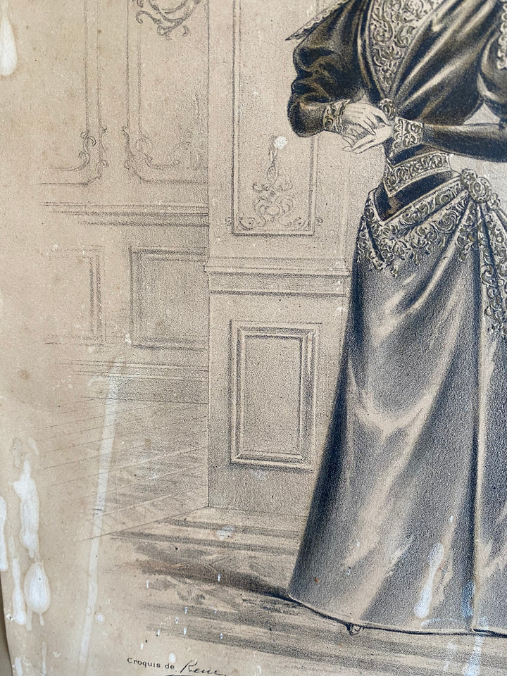 Gravure de mode encadrée époque Napoléon 3