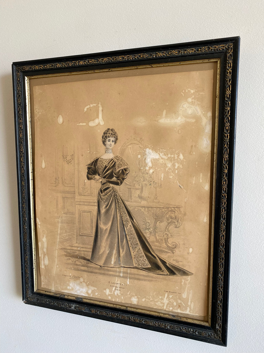 Gravure de mode encadrée époque Napoléon 3