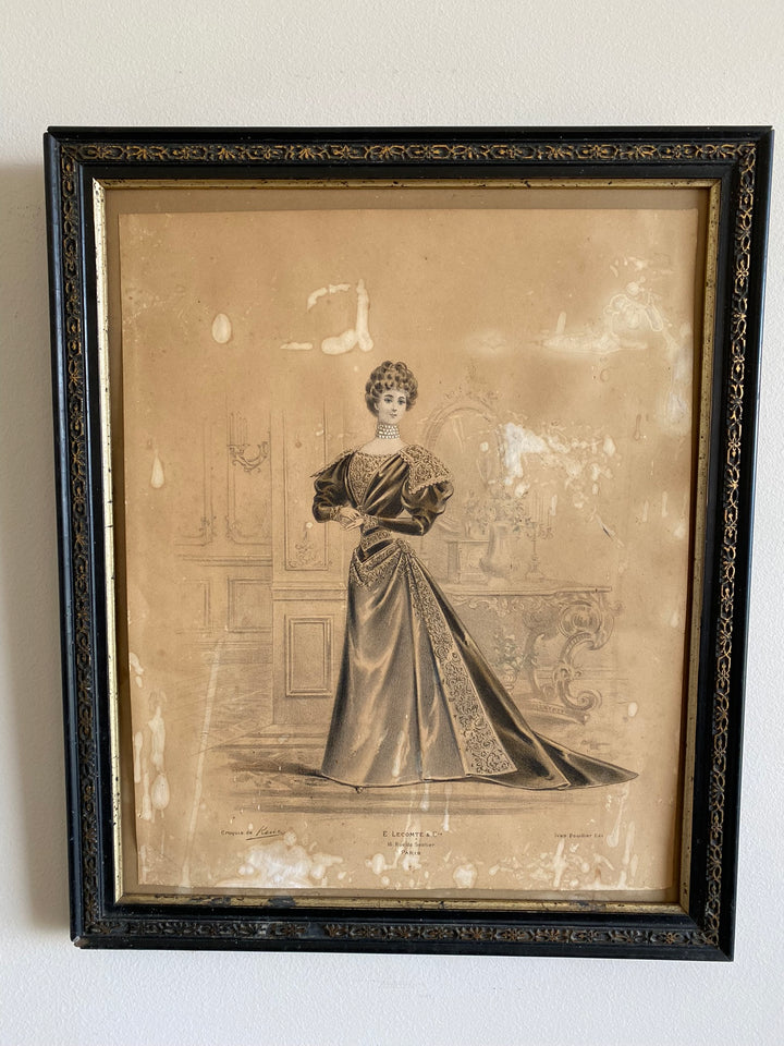 Gravure de mode encadrée époque Napoléon 3