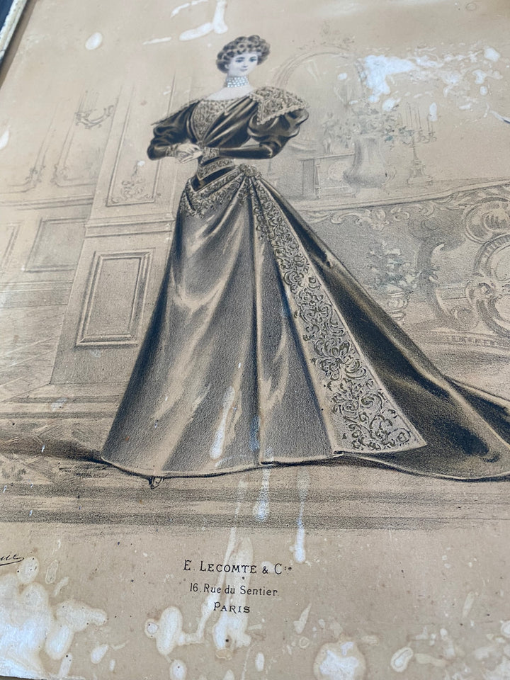 Gravure de mode encadrée époque Napoléon 3