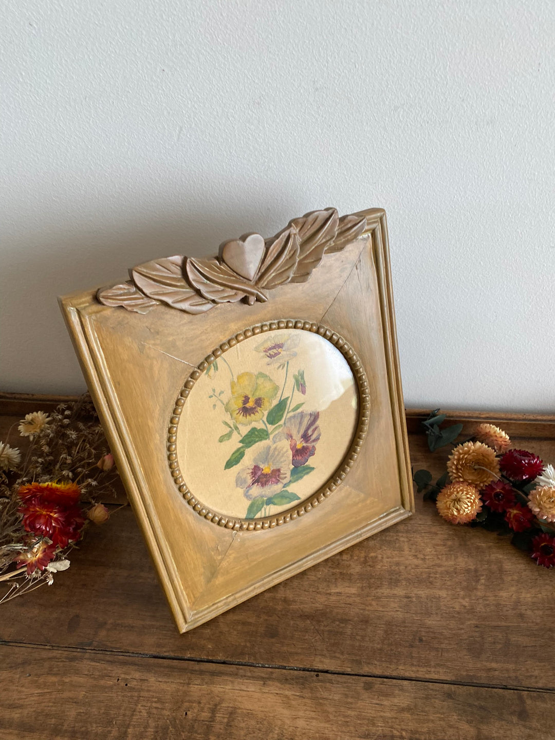 Peinture florale dans cadre en bois peint à la main à poser