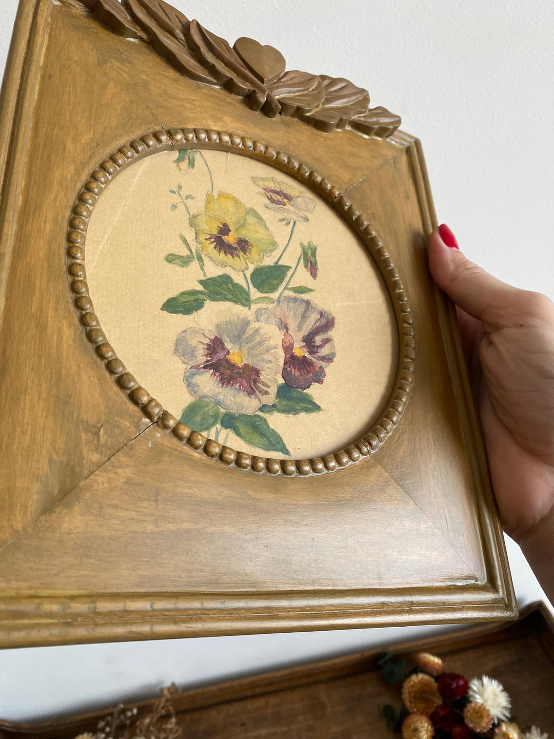 Peinture florale dans cadre en bois peint à la main à poser
