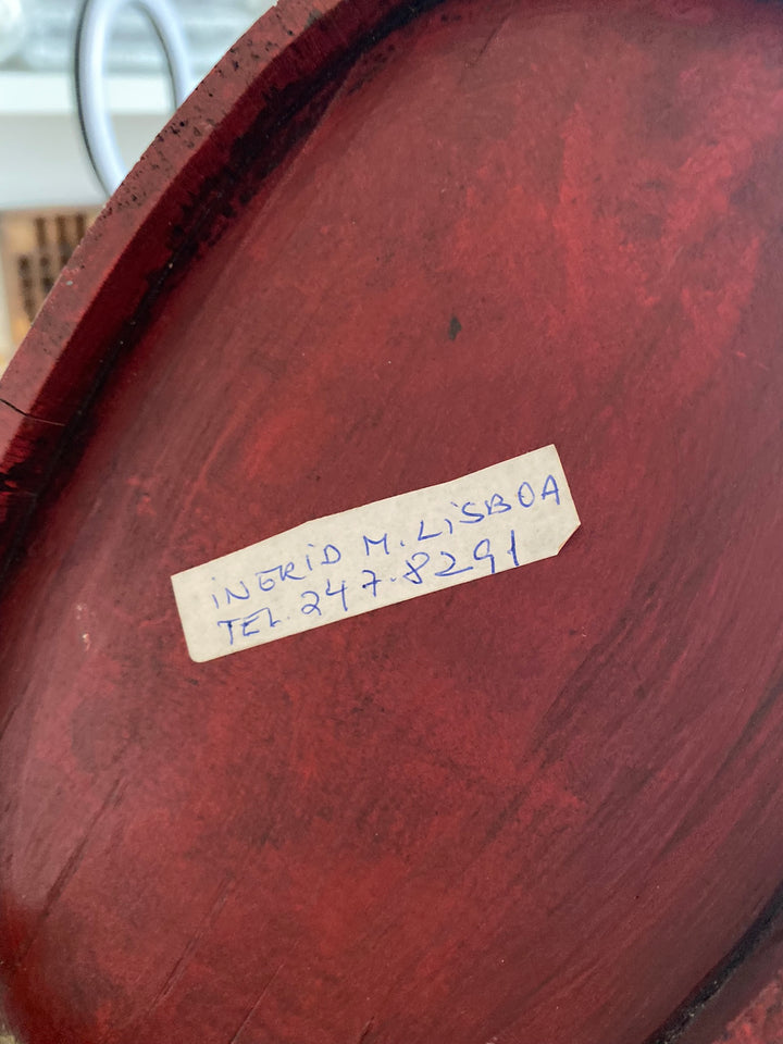 Seau en bois bordeaux peint à la main