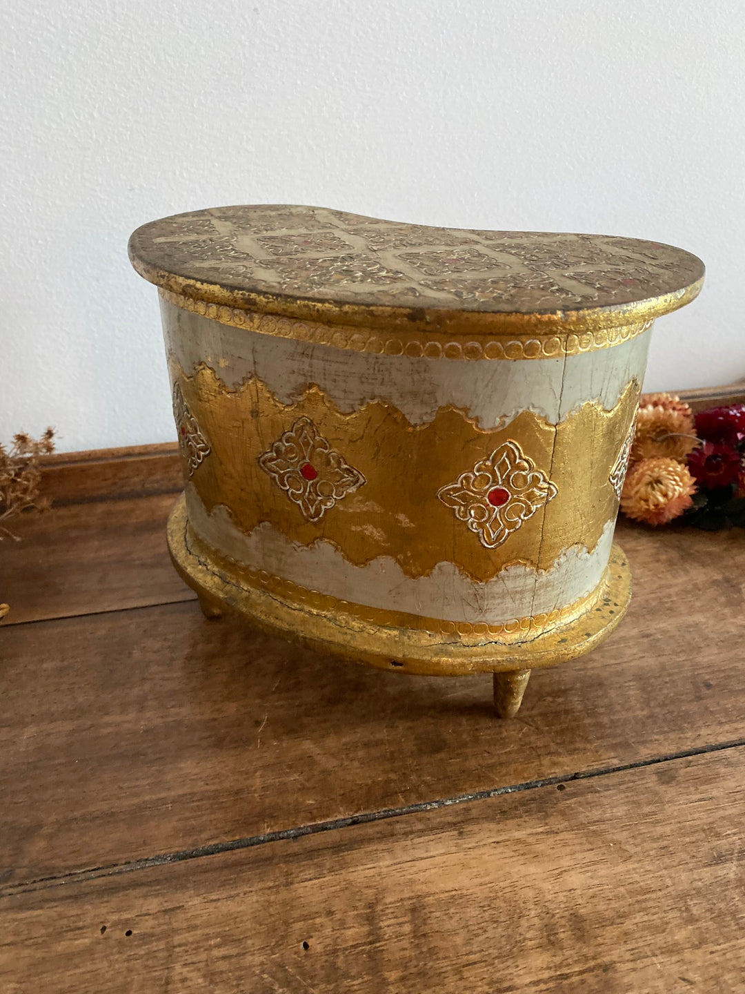 Coffret florentin doré 3 tiroirs or et beige
