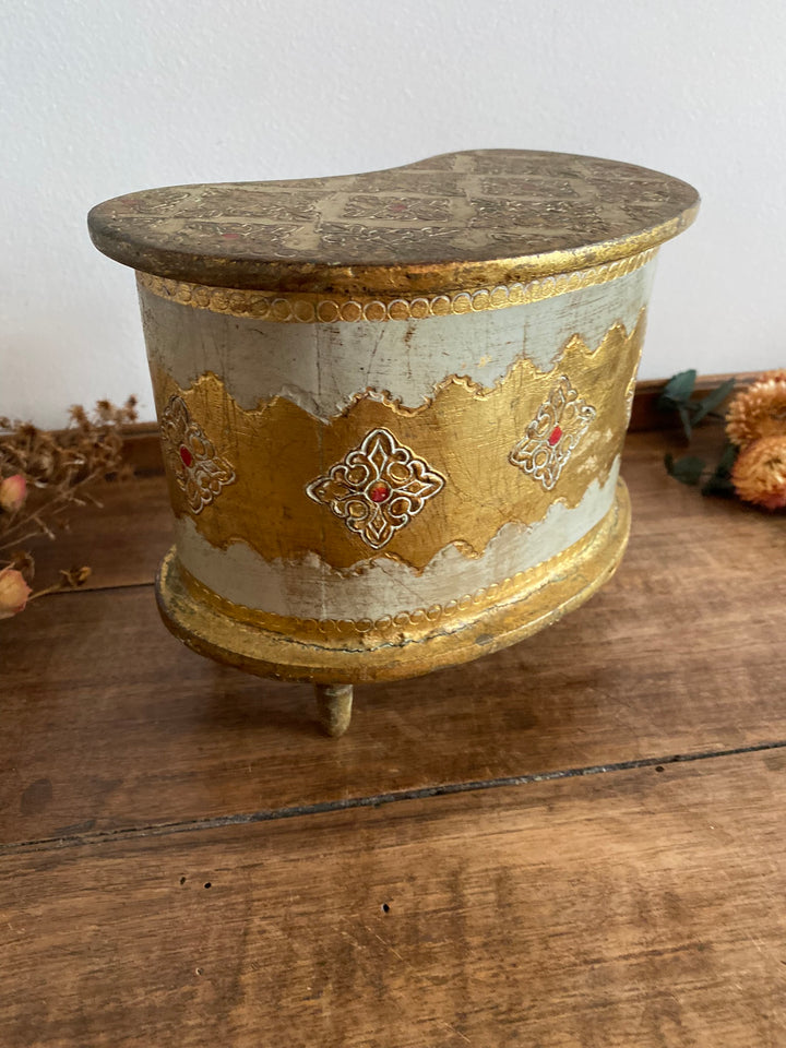 Coffret florentin doré 3 tiroirs or et beige