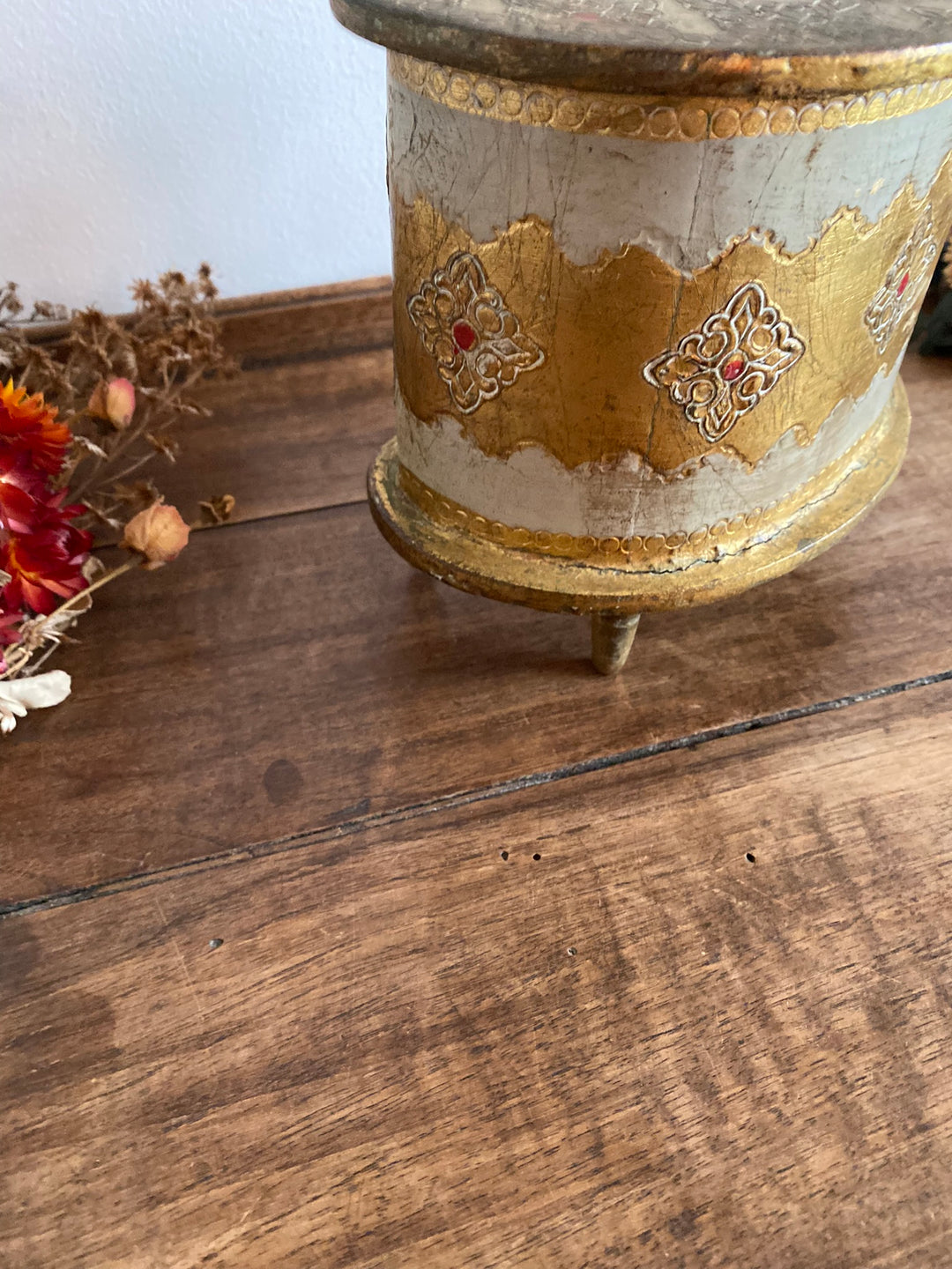 Coffret florentin doré 3 tiroirs or et beige