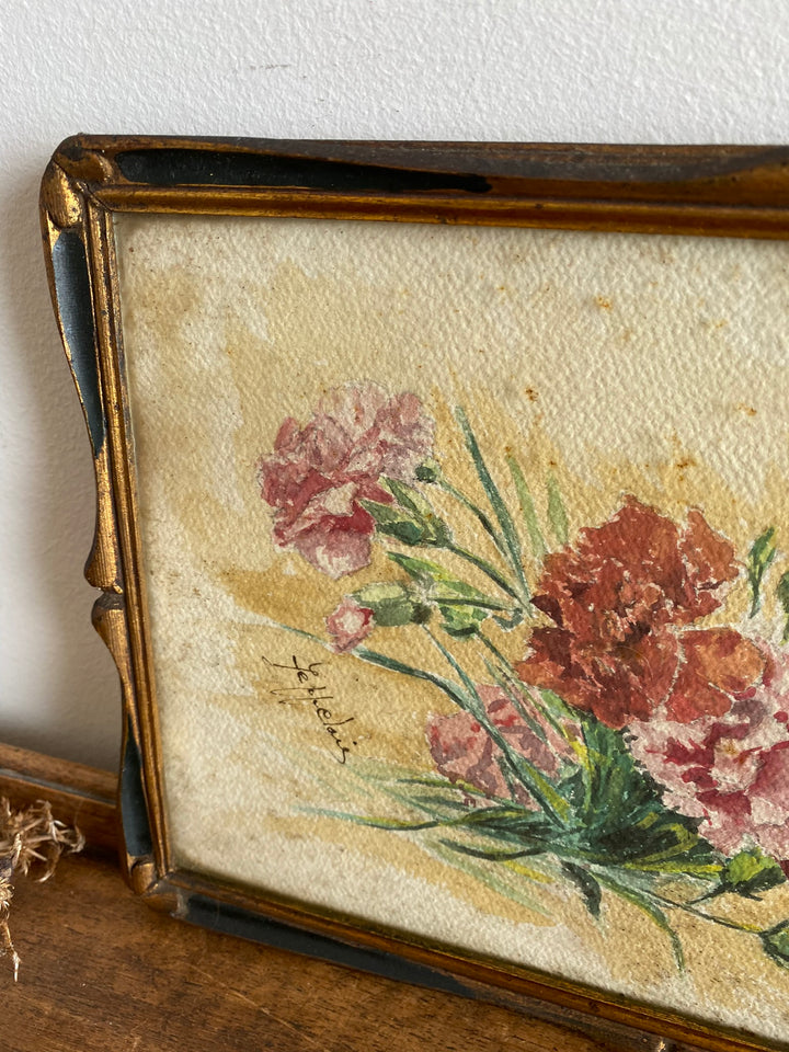 Peinture Oeillets à l'aquarelle signée estimation début XXème