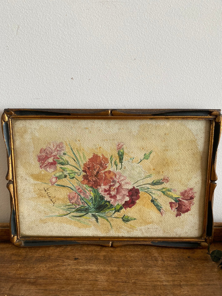 Peinture Oeillets à l'aquarelle signée estimation début XXème