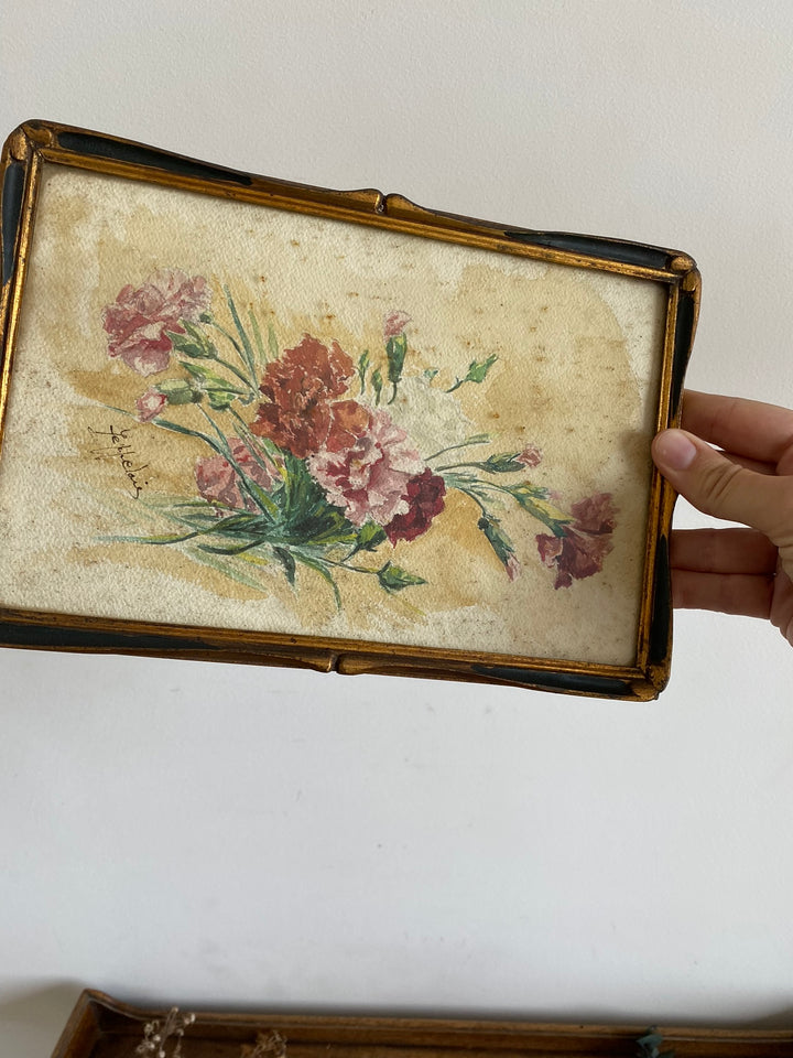Peinture Oeillets à l'aquarelle signée estimation début XXème