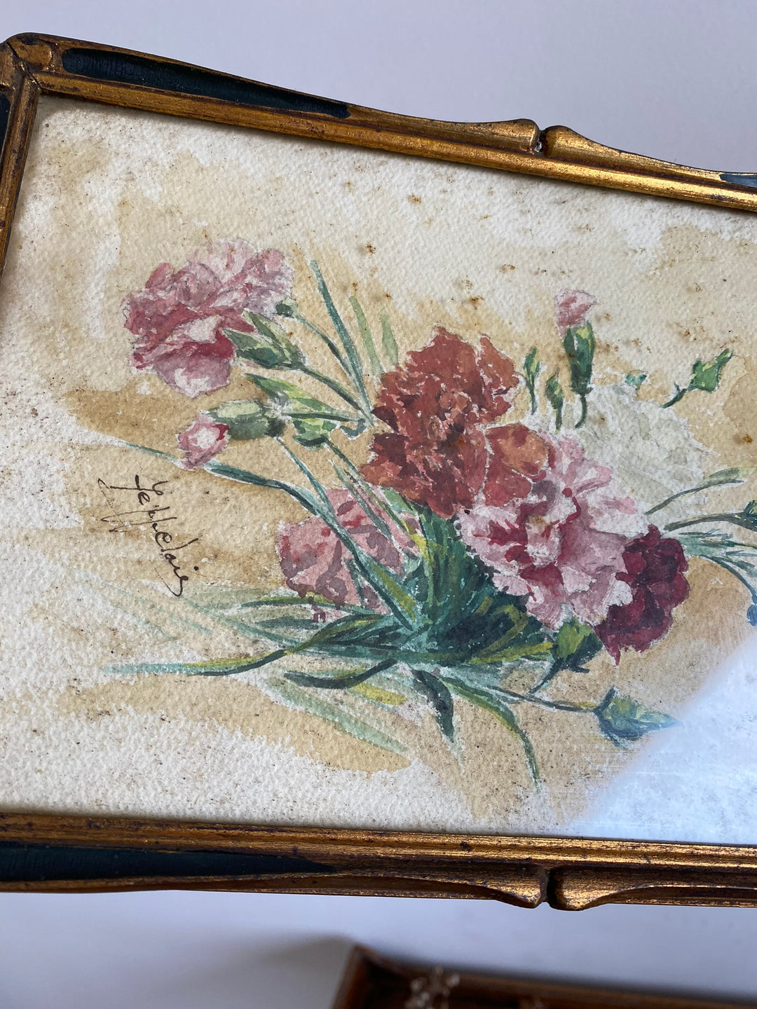Peinture Oeillets à l'aquarelle signée estimation début XXème