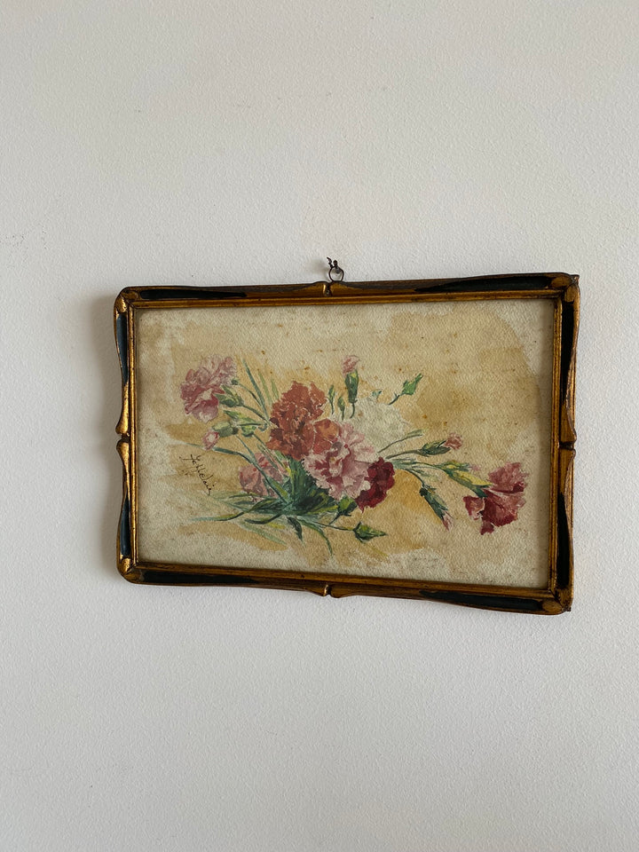 Peinture Oeillets à l'aquarelle signée estimation début XXème