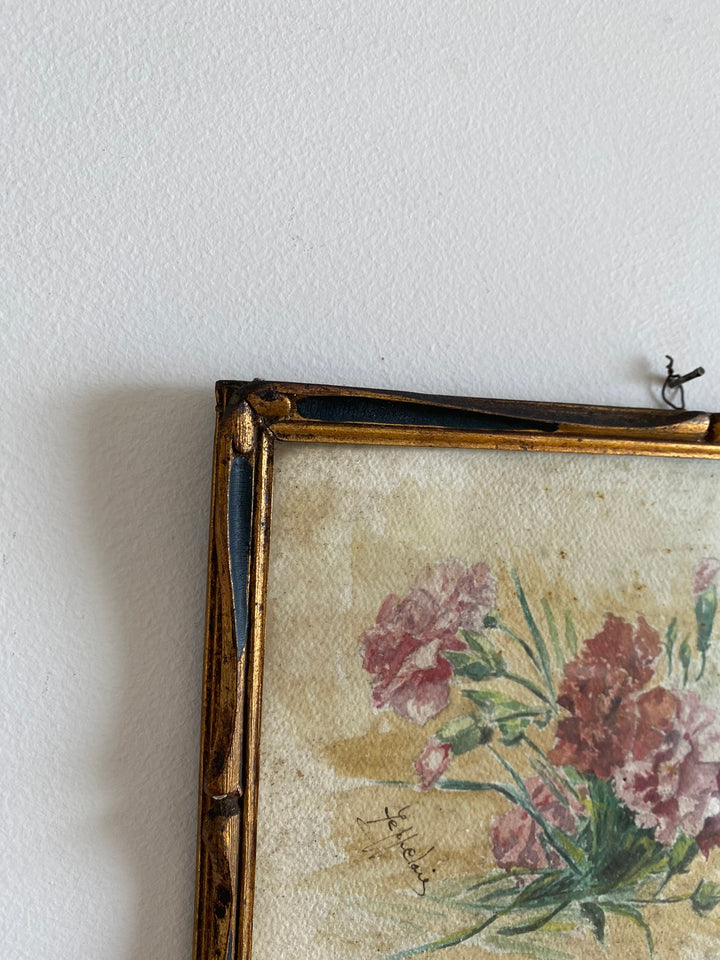 Peinture Oeillets à l'aquarelle signée estimation début XXème