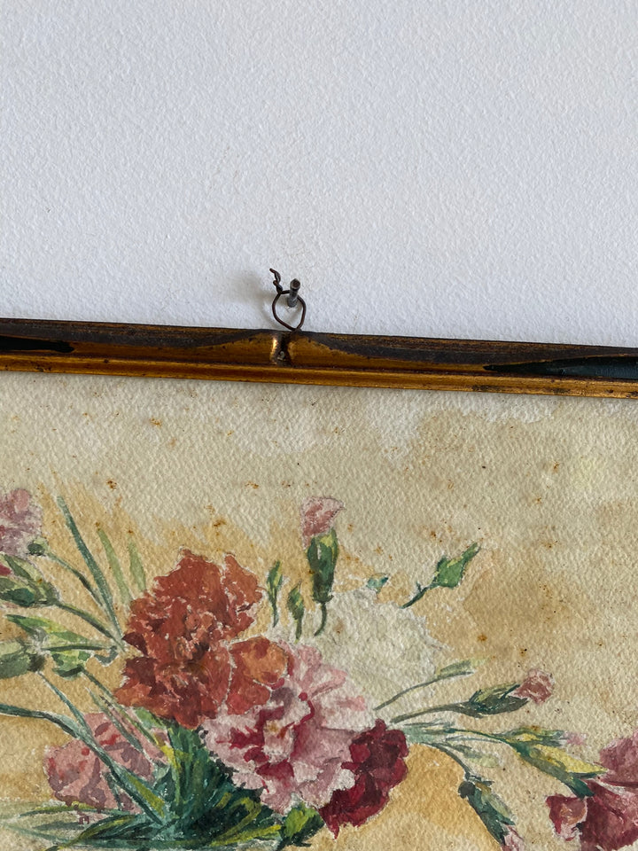 Peinture Oeillets à l'aquarelle signée estimation début XXème