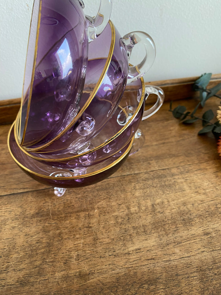 Coupelles en verre mauves et dorées