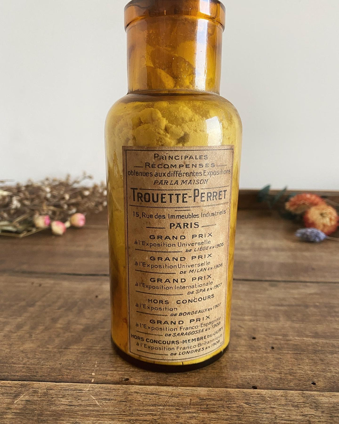 Flacon ancien de pharmacie ambre Trouette Perret