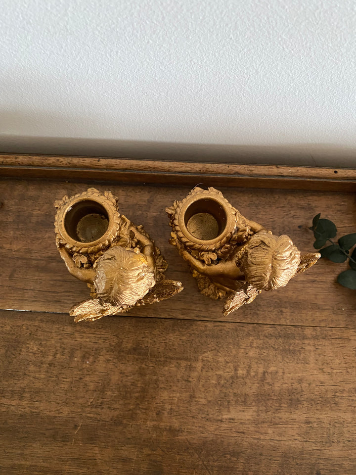Bougeoirs chérubins dorés
