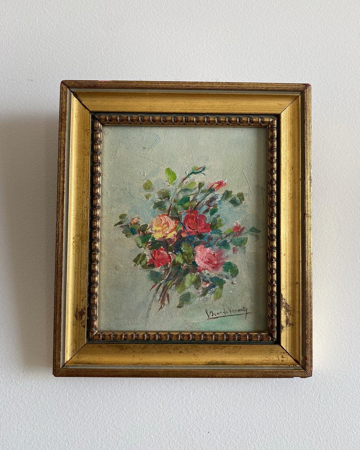 Peintures à l’huile bouquets de fleurs encadrement en bois
